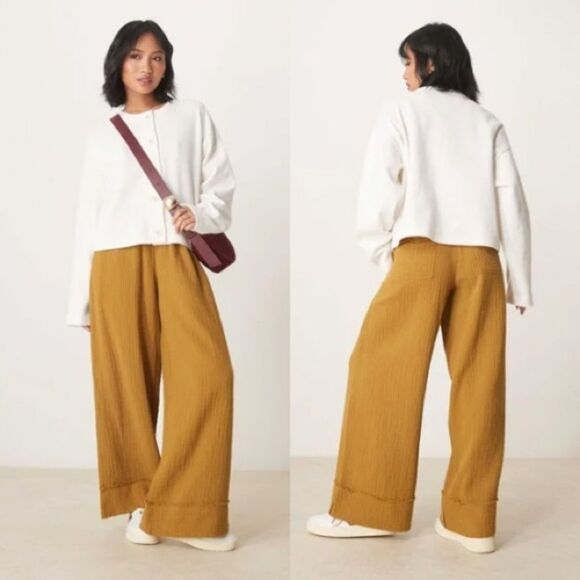 ASOS Petite Cheesecloth Pull-On Pants Olive Size Medium Petite NWOT - Picture 1 of 5